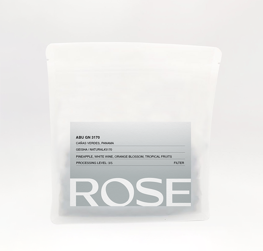 Rose Abu Geisha Anaerobic Natural 3170 coffee bag with silver label