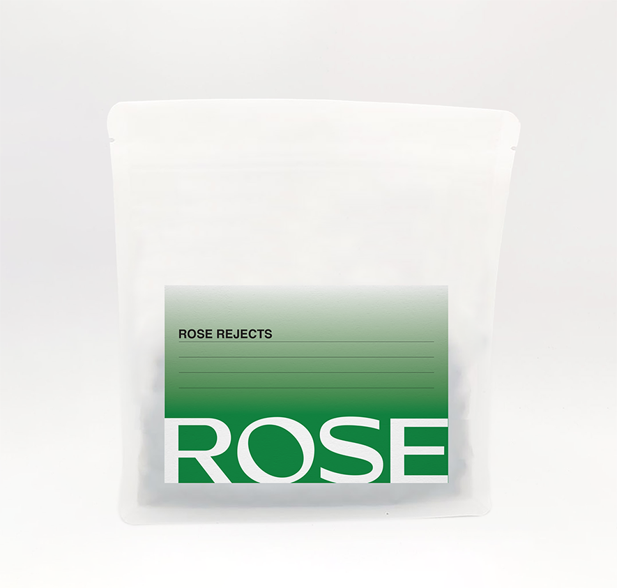 Rose Rejects coffee bag with black label